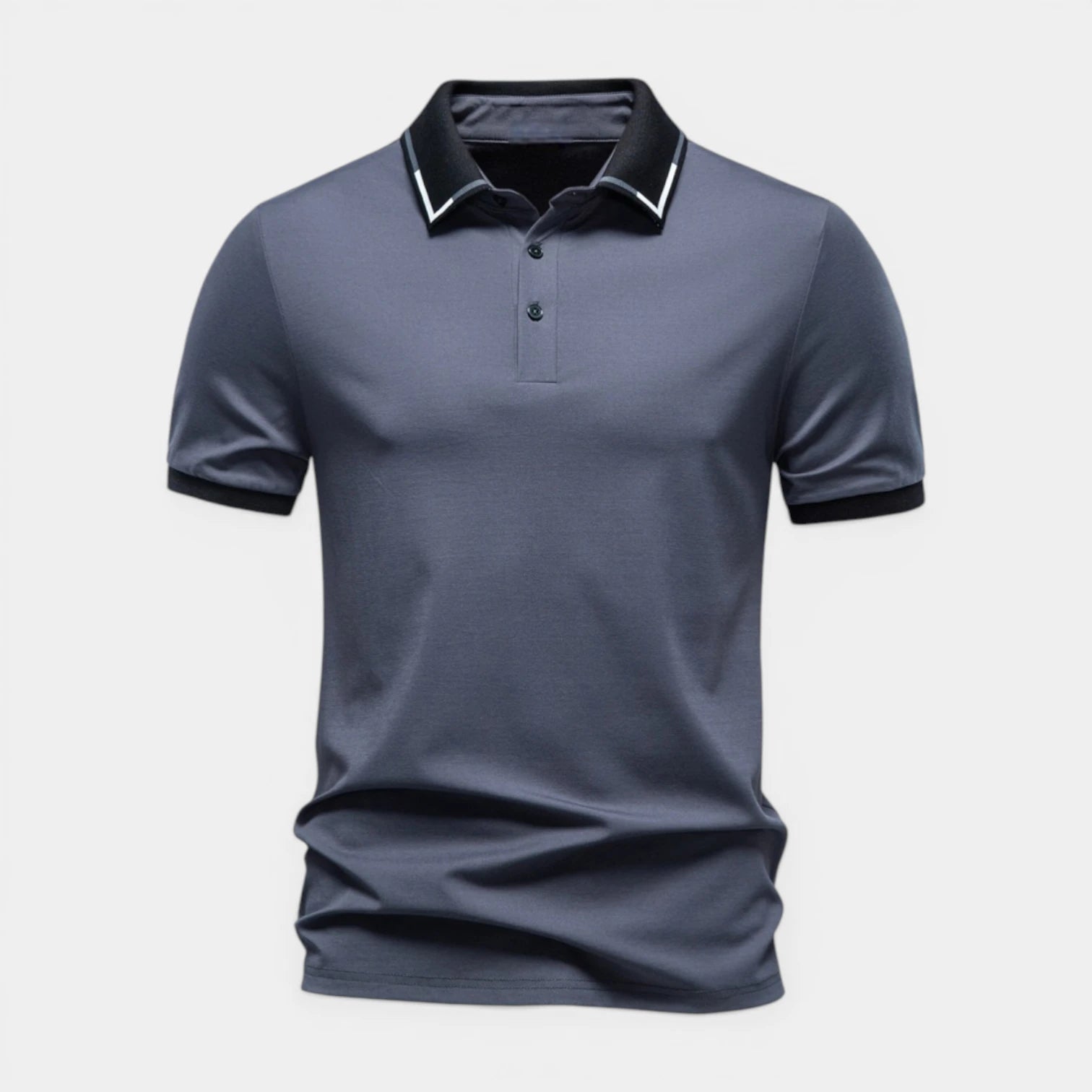 Men's Short-Sleeve Button-Up Polo Shirt with Contrast Collar Regular Fit
