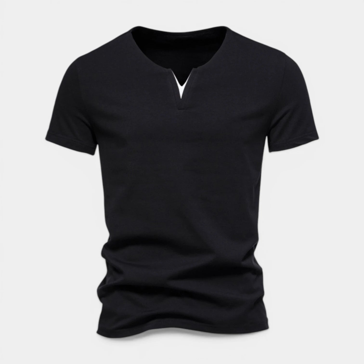 T-Shirt Homme Manches Courtes Col V Encoche Coupe Ajustée