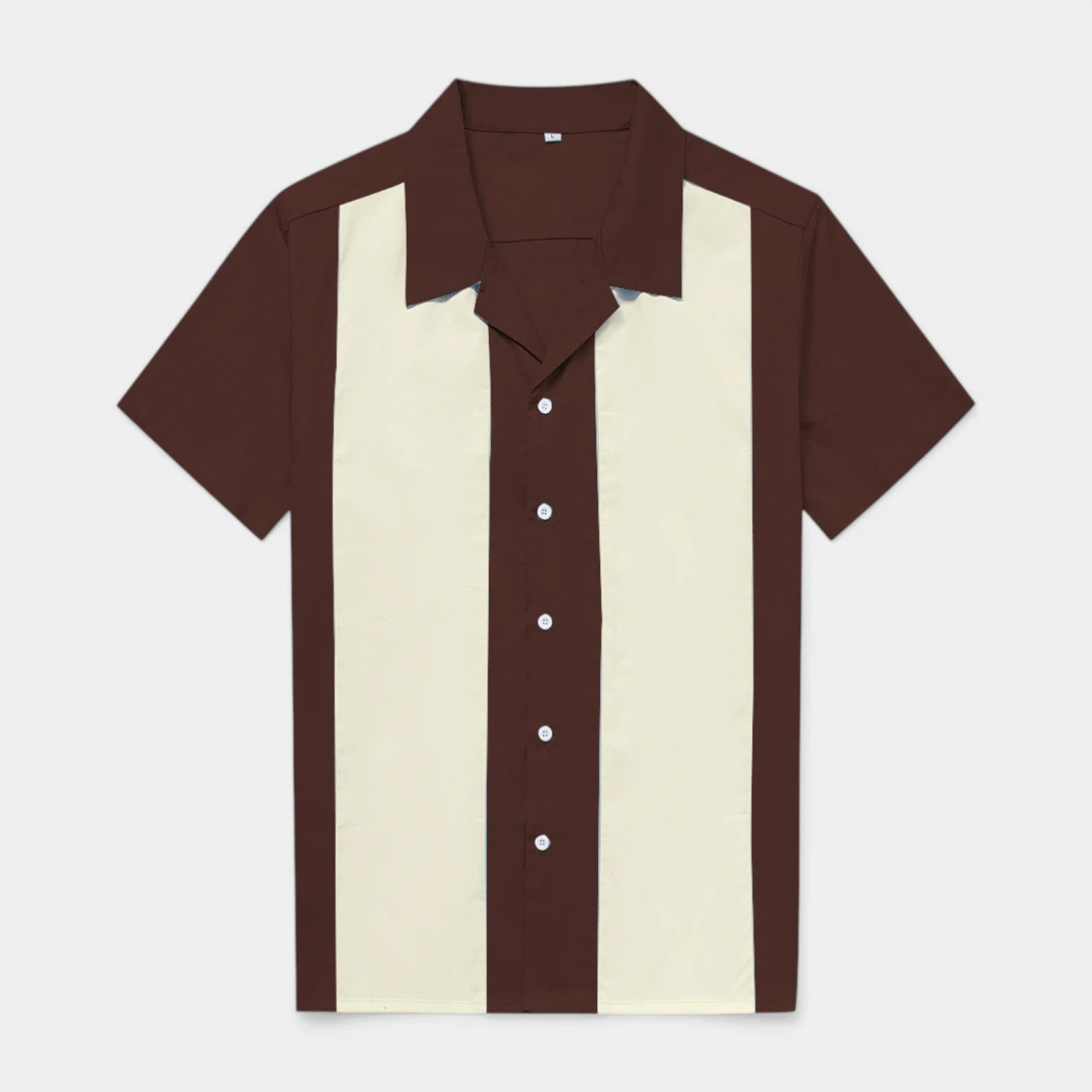 Chemise Homme Manches Courtes Boutonnée à Rayures Verticales Col Camp