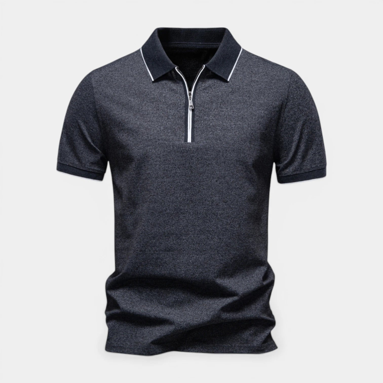 Men's Short-Sleeve Polo Shirt Half-Zip Contrast Collar Textured Finish Regular Fit