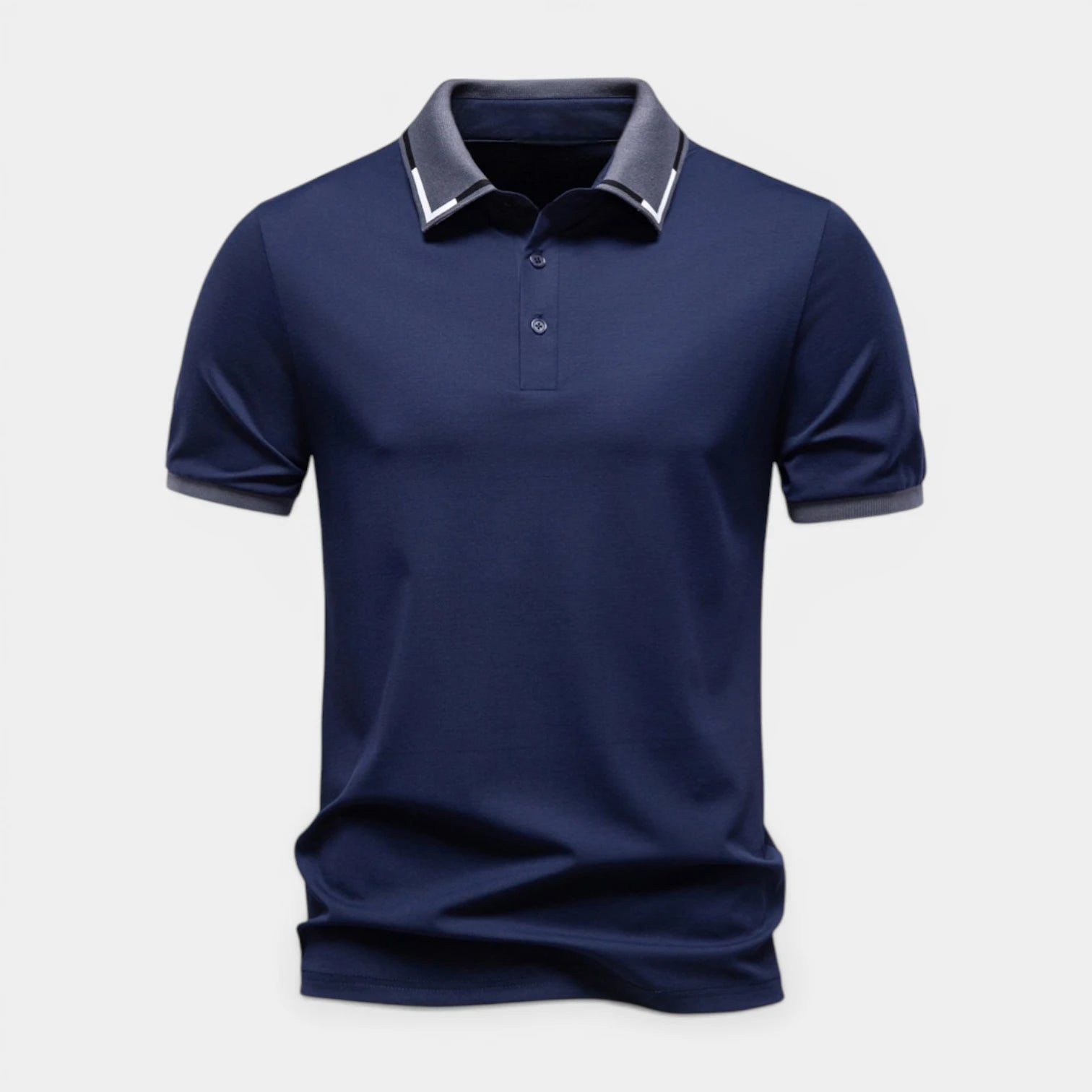 Men's Short-Sleeve Button-Up Polo Shirt with Contrast Collar Regular Fit