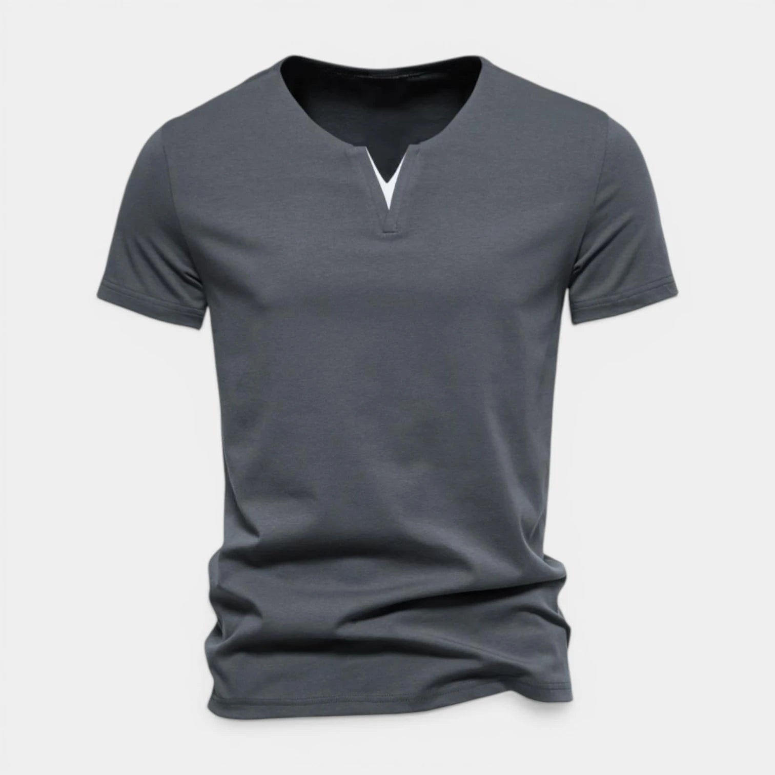 T-Shirt Homme Manches Courtes Col V Encoche Coupe Ajustée