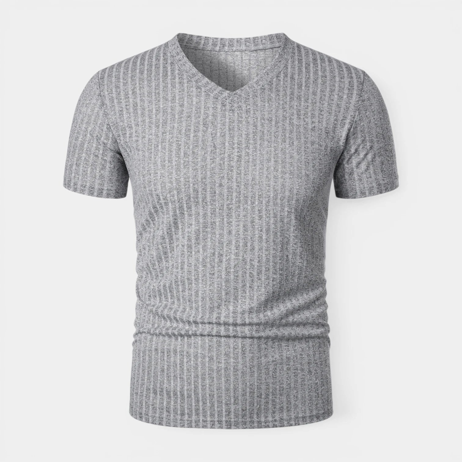 T-shirt Homme Côtelé Col V Manches Courtes Coupe Ajustée Maille Texturée