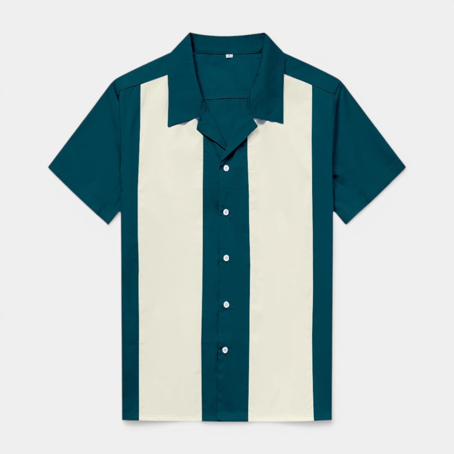 Chemise Homme Manches Courtes Boutonnée à Rayures Verticales Col Camp
