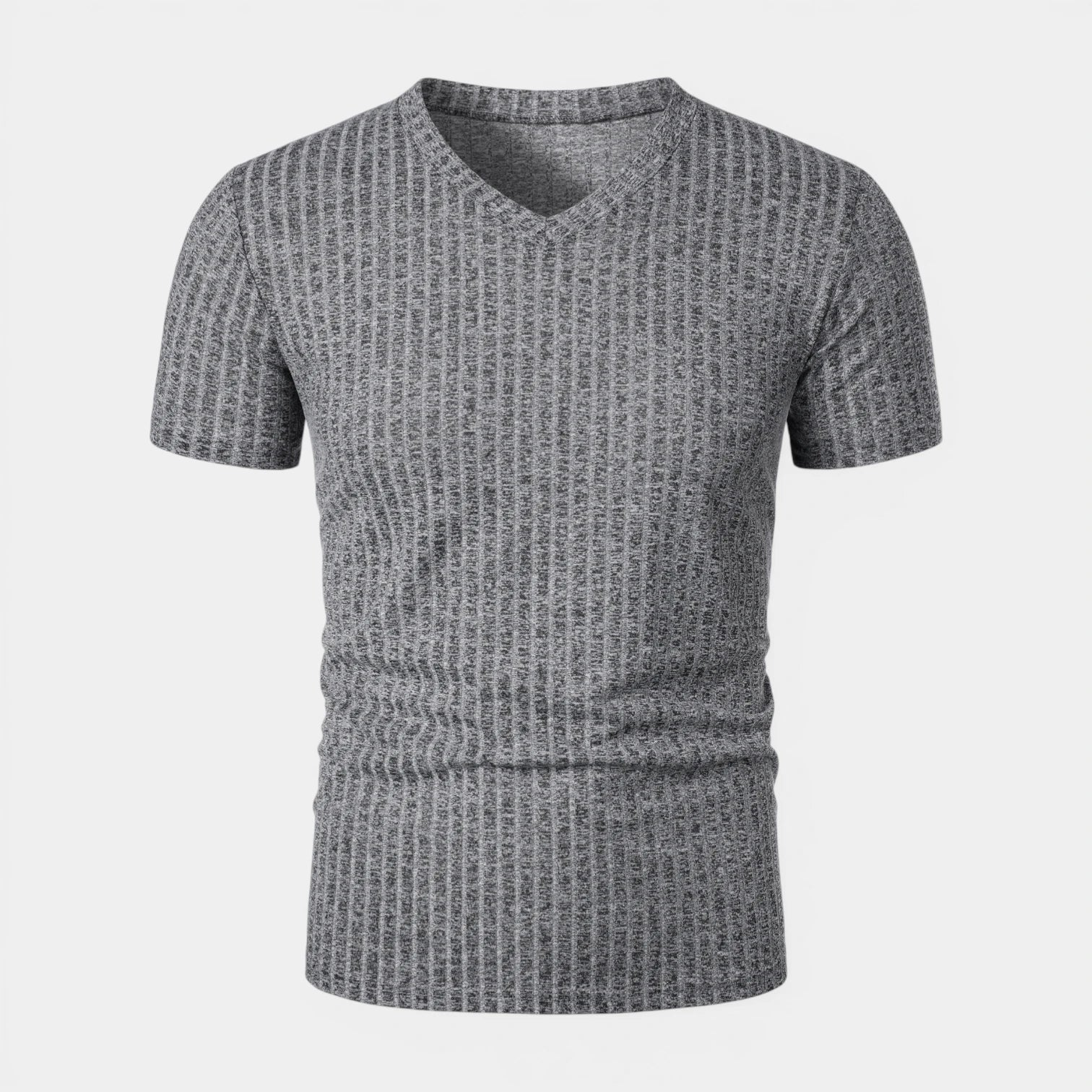 T-shirt Homme Côtelé Col V Manches Courtes Coupe Ajustée Maille Texturée
