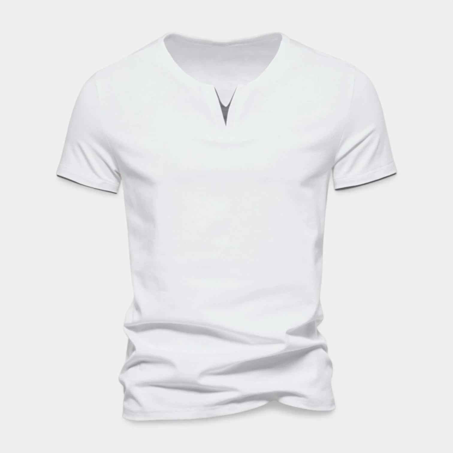 T-Shirt Homme Manches Courtes Col V Encoche Coupe Ajustée