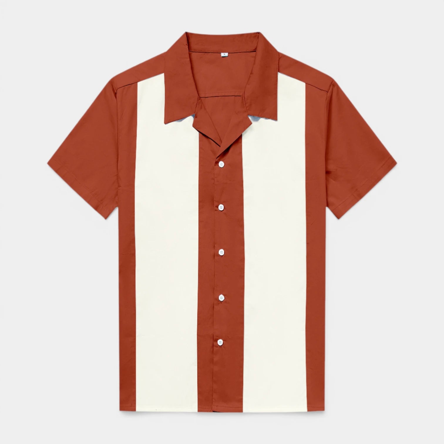 Chemise Homme Manches Courtes Boutonnée à Rayures Verticales Col Camp