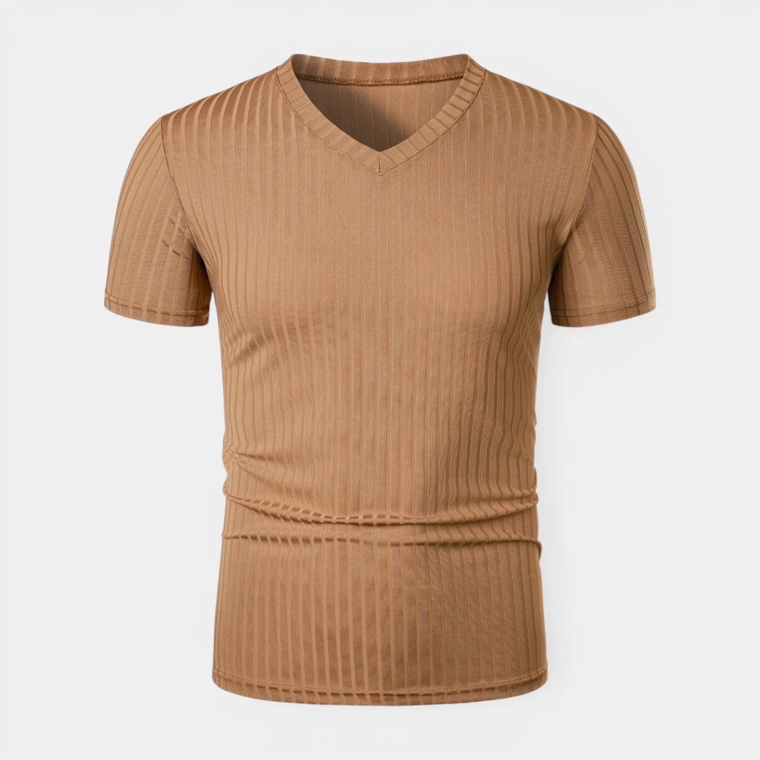 T-shirt Homme Côtelé Col V Manches Courtes Coupe Ajustée Maille Texturée