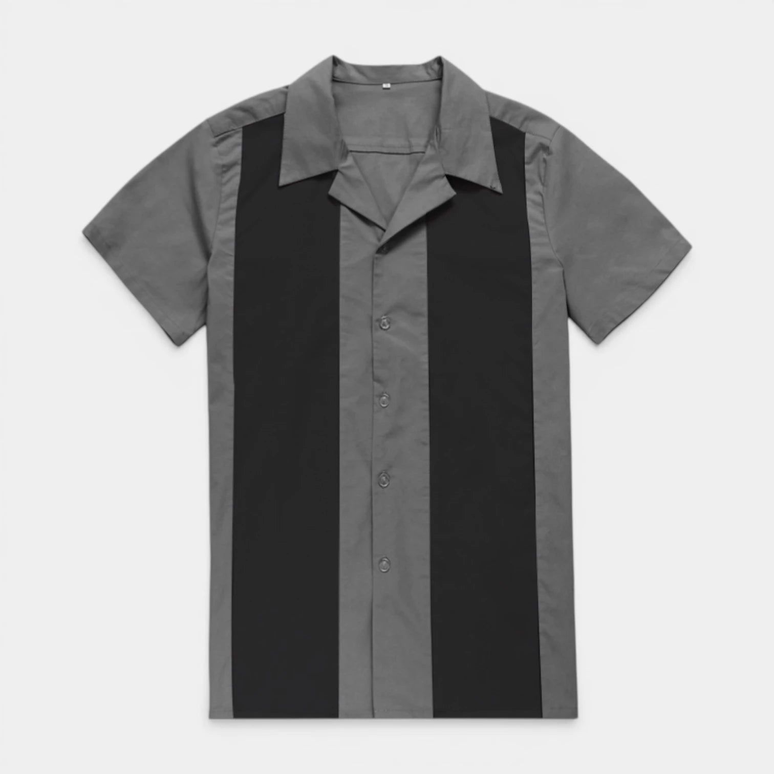 Chemise Homme Manches Courtes Boutonnée à Rayures Verticales Col Camp