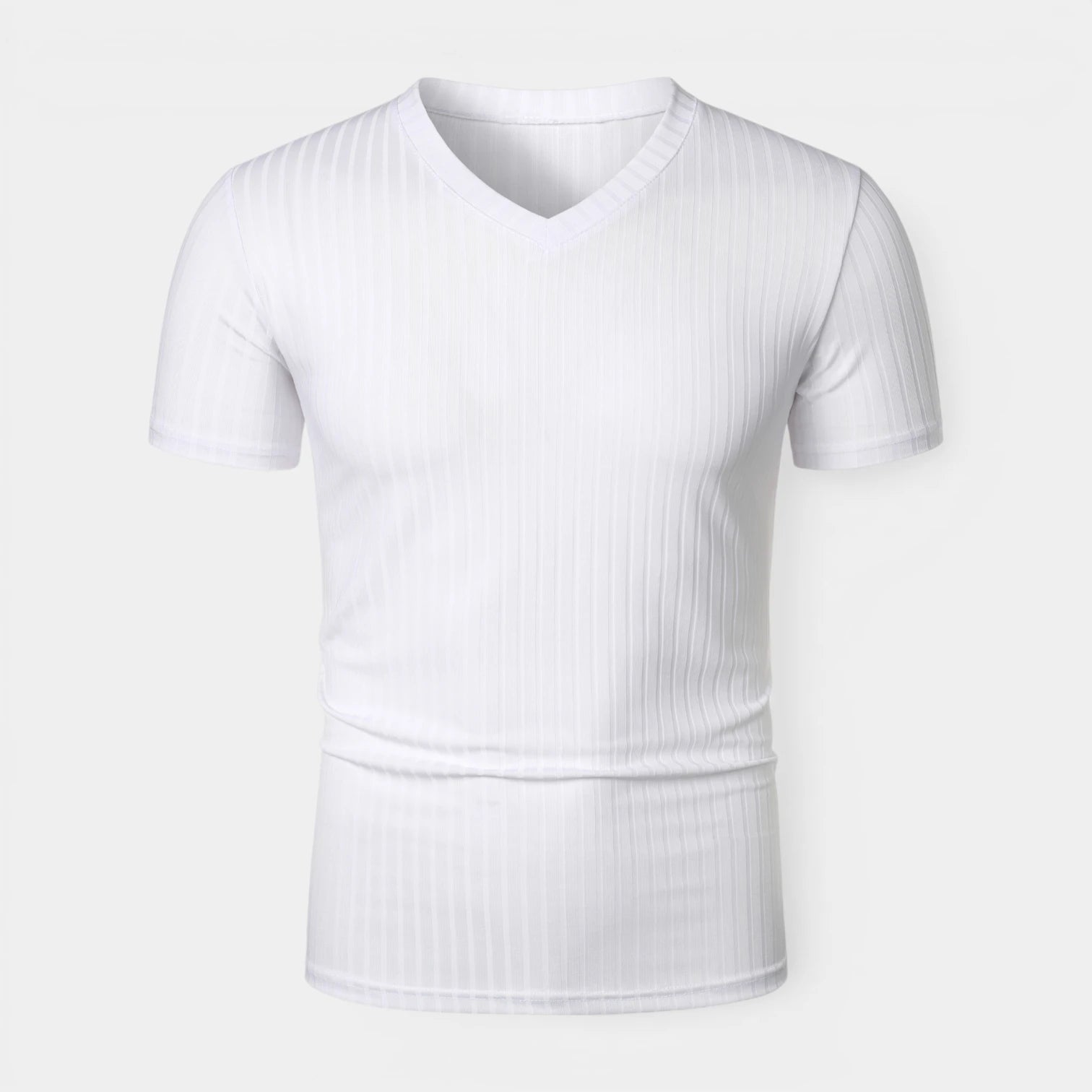 T-shirt Homme Côtelé Col V Manches Courtes Coupe Ajustée Maille Texturée