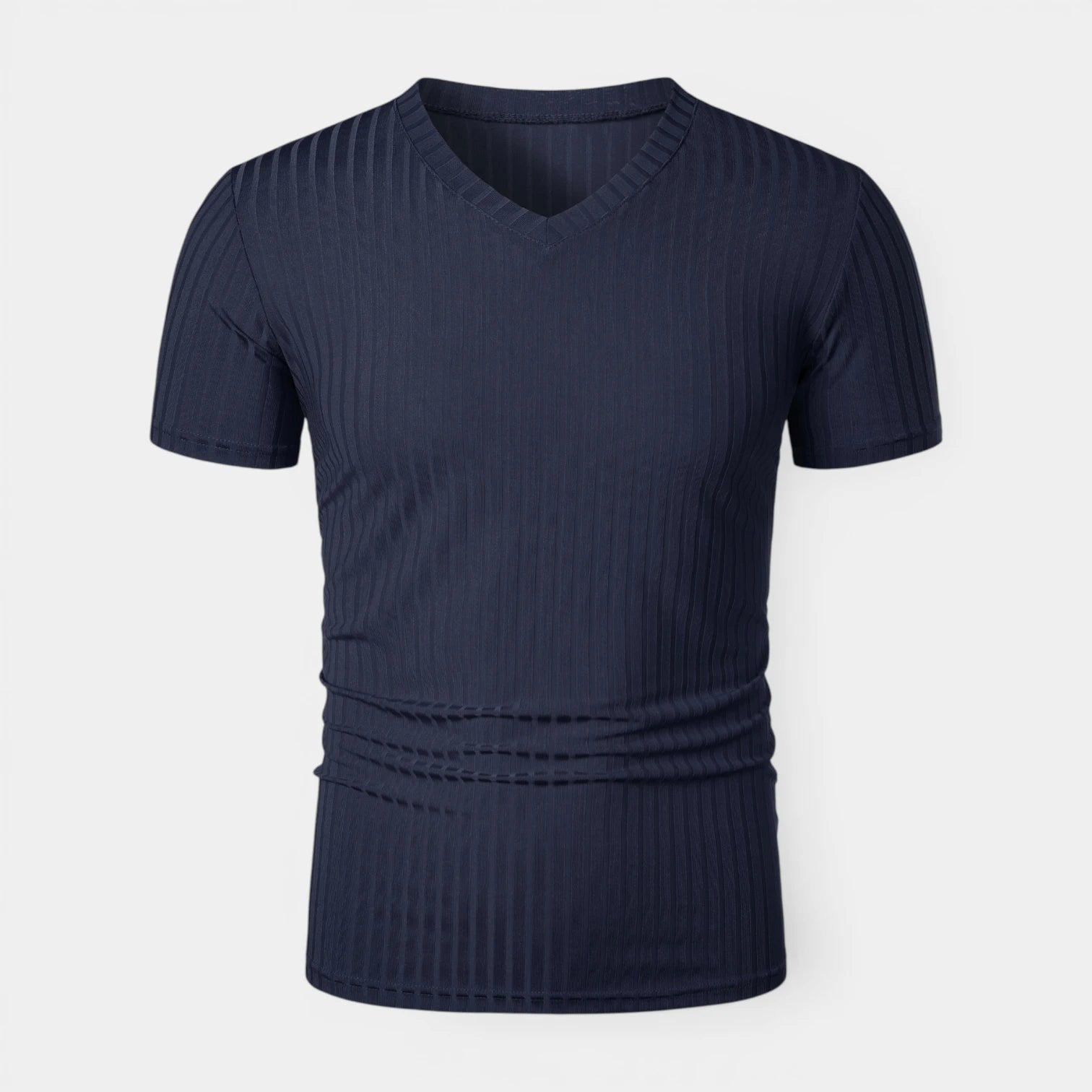 T-shirt Homme Côtelé Col V Manches Courtes Coupe Ajustée Maille Texturée