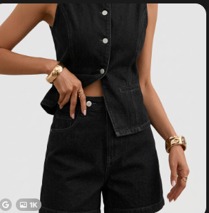 Ensemble Co-Ord Denim Sans Manches Coupe Estivale pour Femme