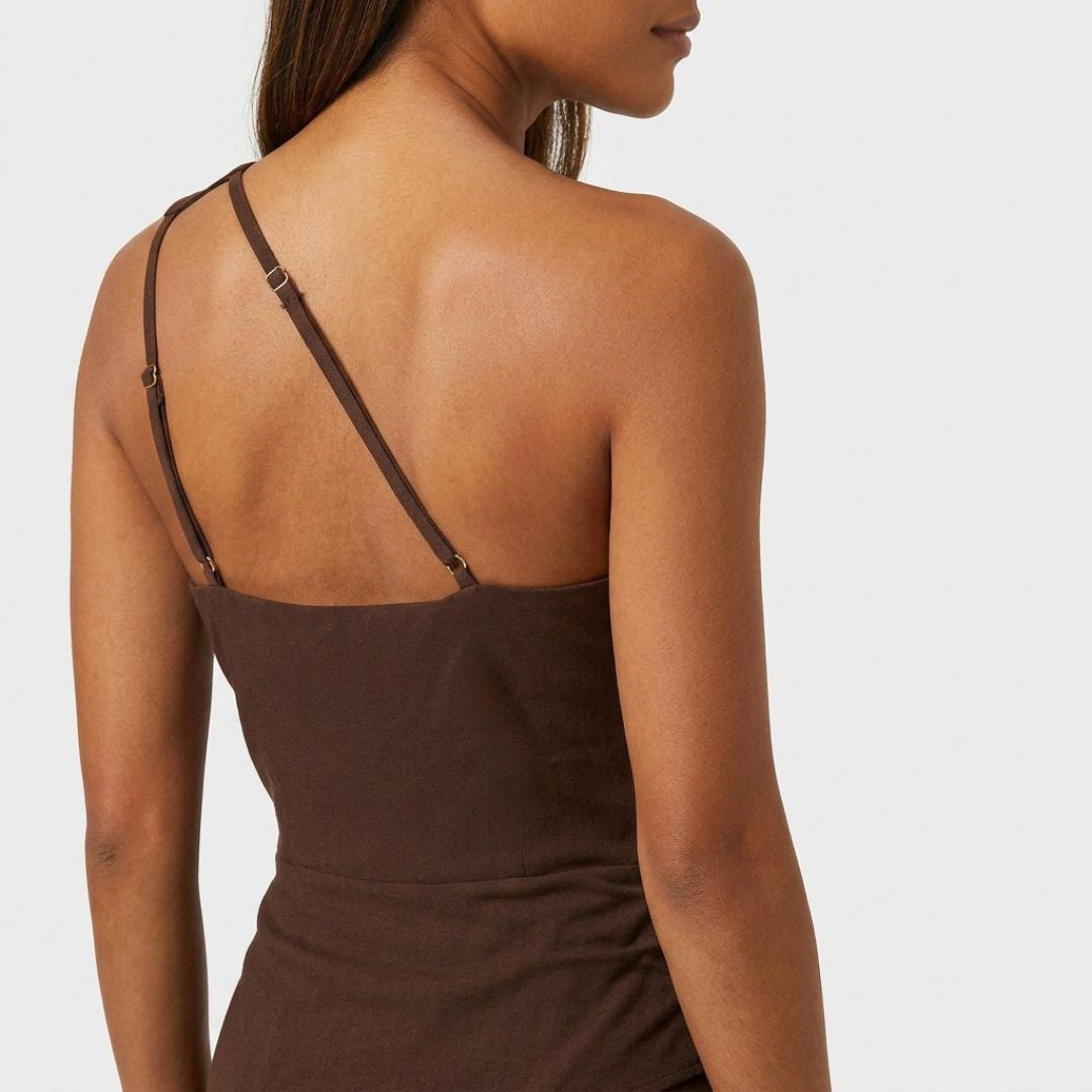 Robe Maxi Mousseline Une Épaule Drapée Évasée Pour Femme