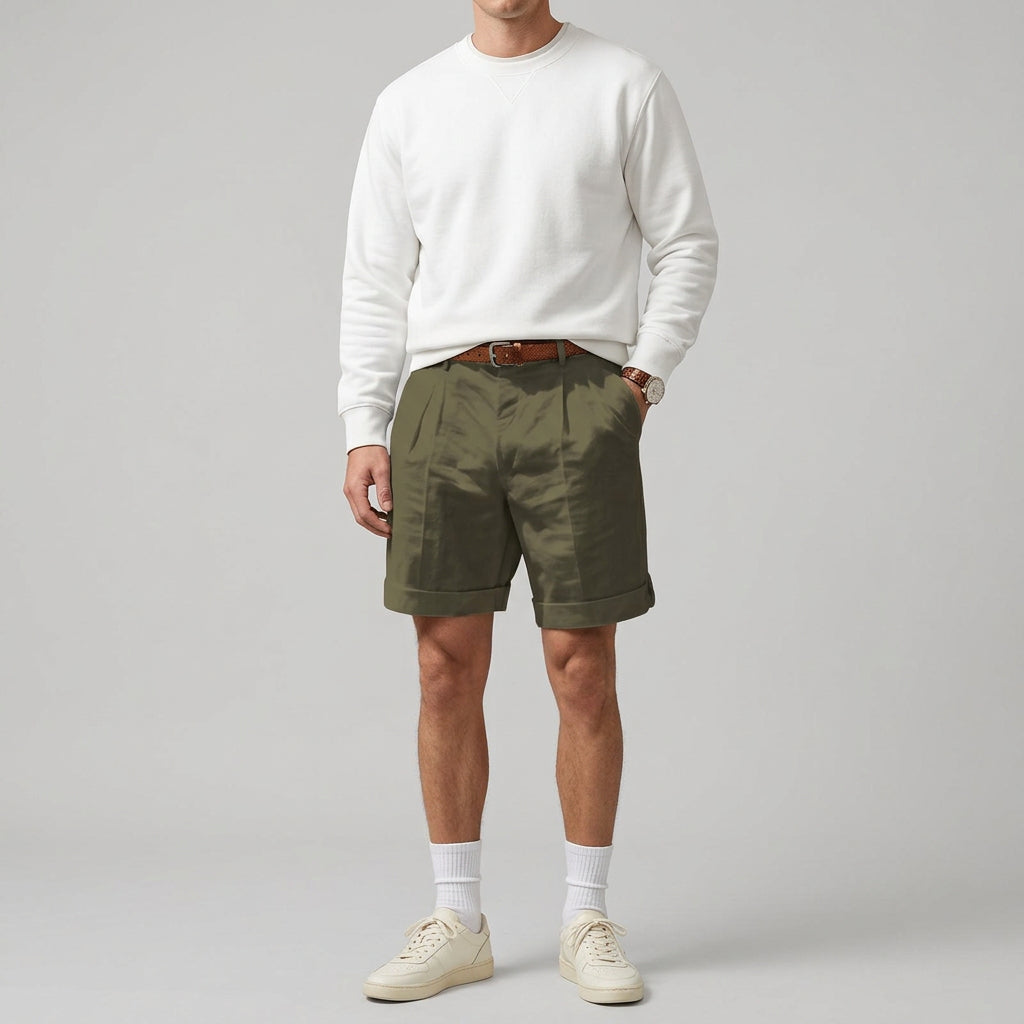 Men's Belted Double Pleat Cuffed Chino Shorts