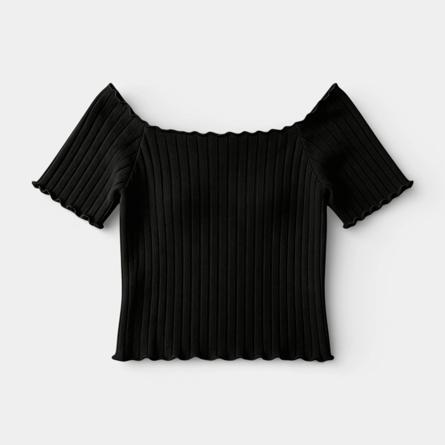 Haut Femme Épaules Dénudées Manches Courtes Maille Côtelée