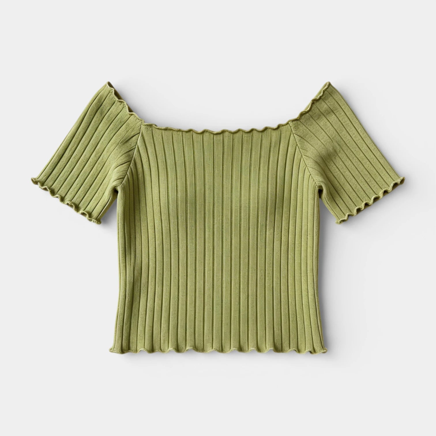 Haut Femme Épaules Dénudées Manches Courtes Maille Côtelée