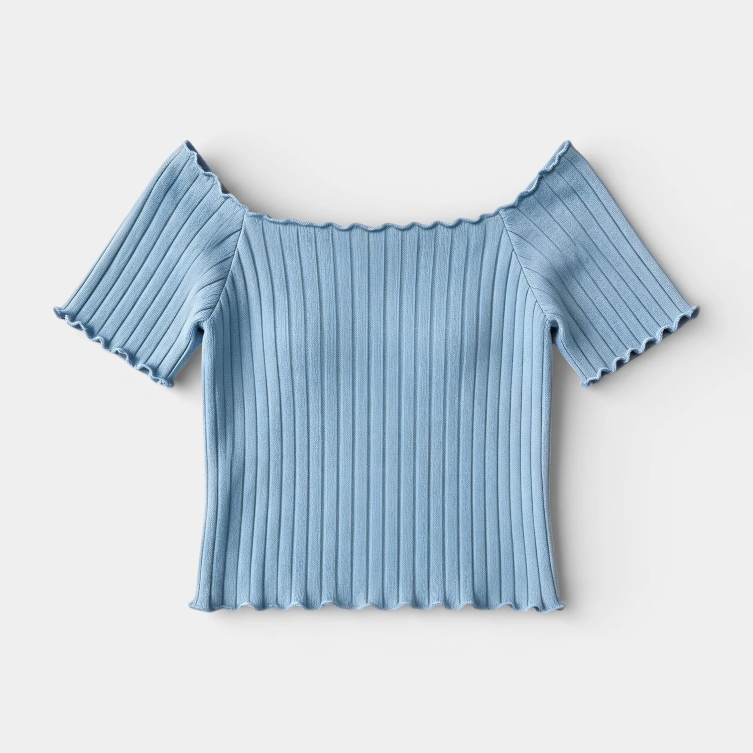 Haut Femme Épaules Dénudées Manches Courtes Maille Côtelée