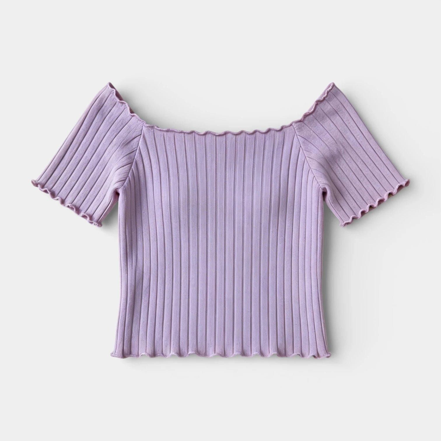 Haut Femme Épaules Dénudées Manches Courtes Maille Côtelée