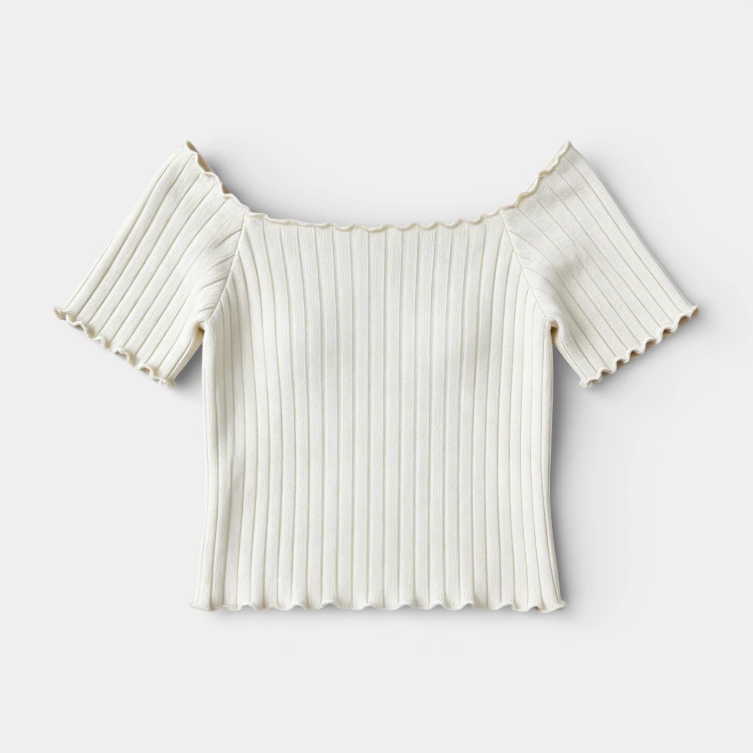 Haut Femme Épaules Dénudées Manches Courtes Maille Côtelée