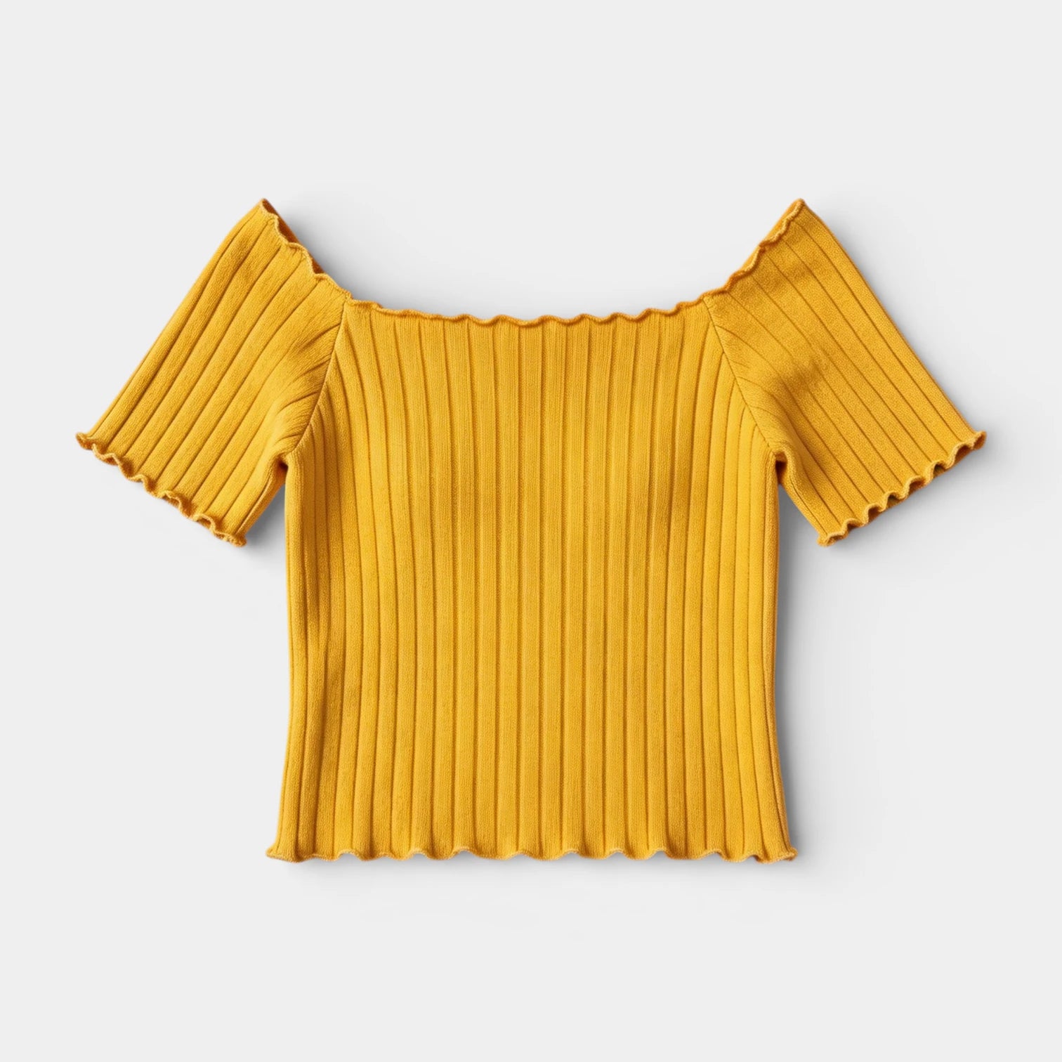 Haut Femme Épaules Dénudées Manches Courtes Maille Côtelée