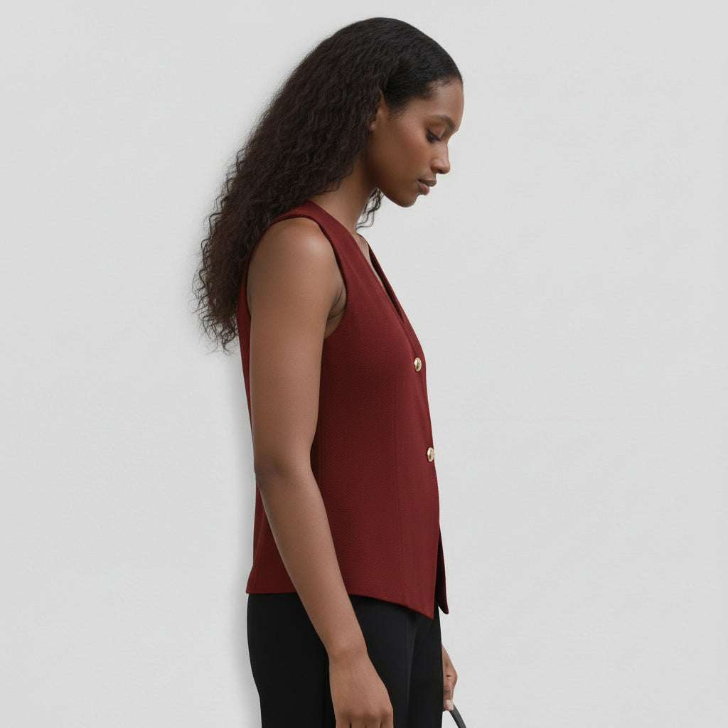 Top Gilet Femme Sans Manches Col V – Fermeture Boutonnée