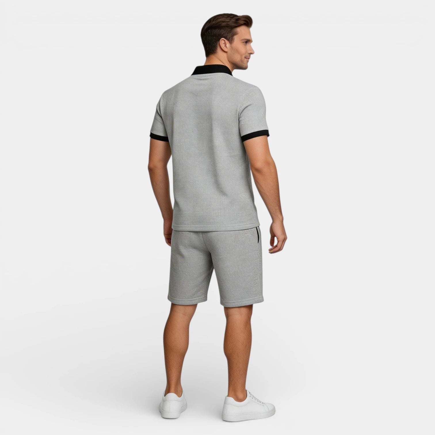 Ensemble Homme Polo Texture Gaufre et Short à Cordon Coupe Régulière