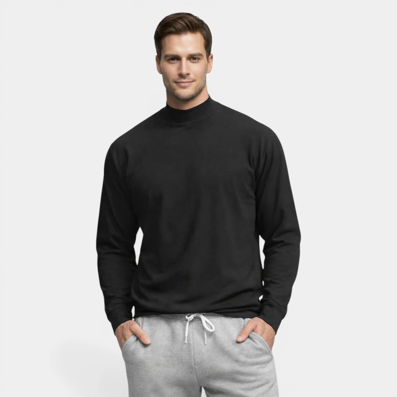 Men's Mock Neck Long Sleeve T-Shirt Regular Fit Plain Casual