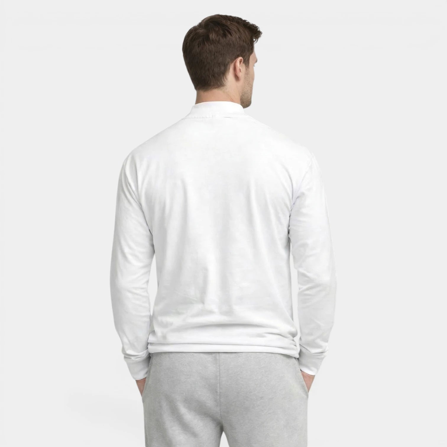 T-Shirt Homme Col Montant Manches Longues Coupe Droite Uni Casual