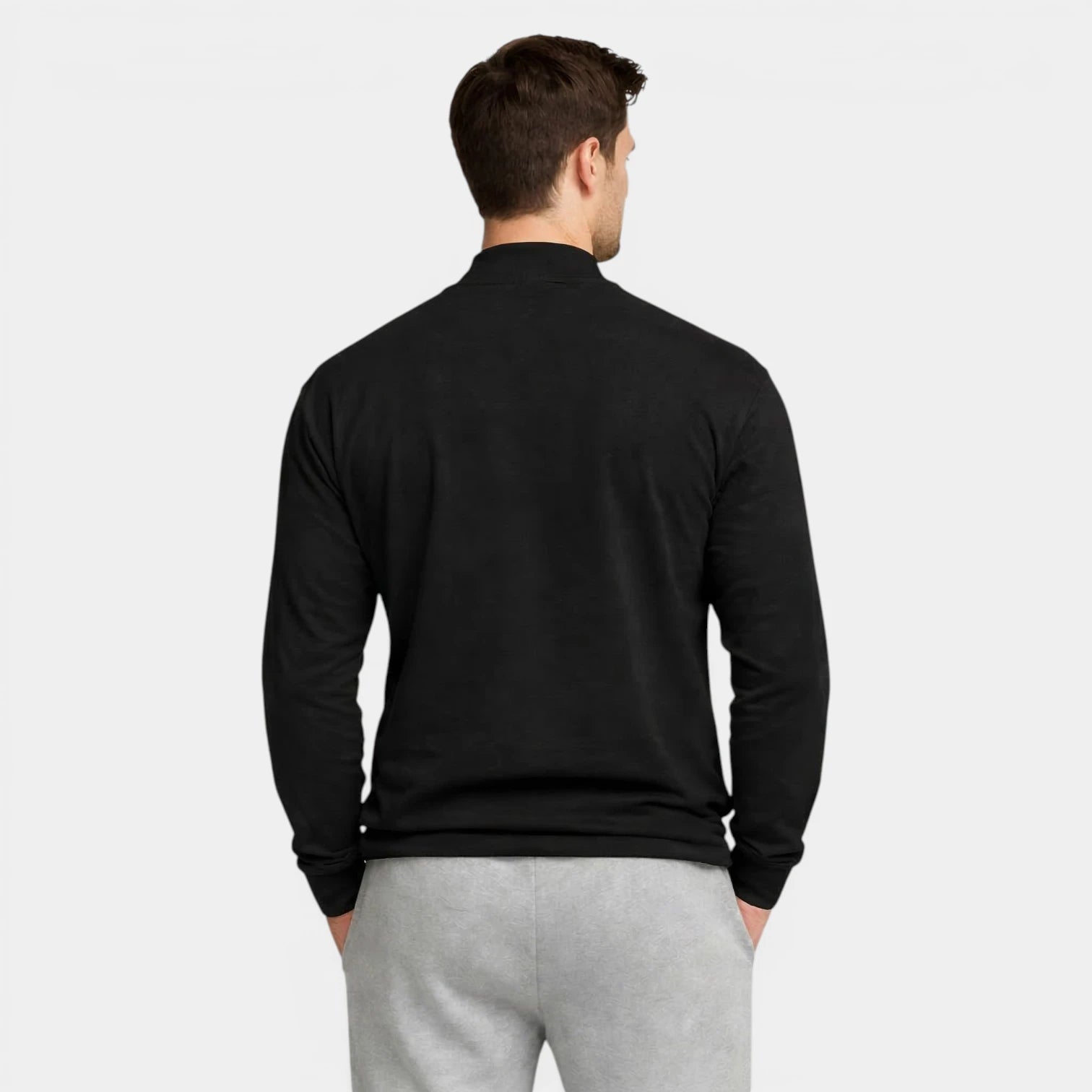 T-Shirt Homme Col Montant Manches Longues Coupe Droite Uni Casual