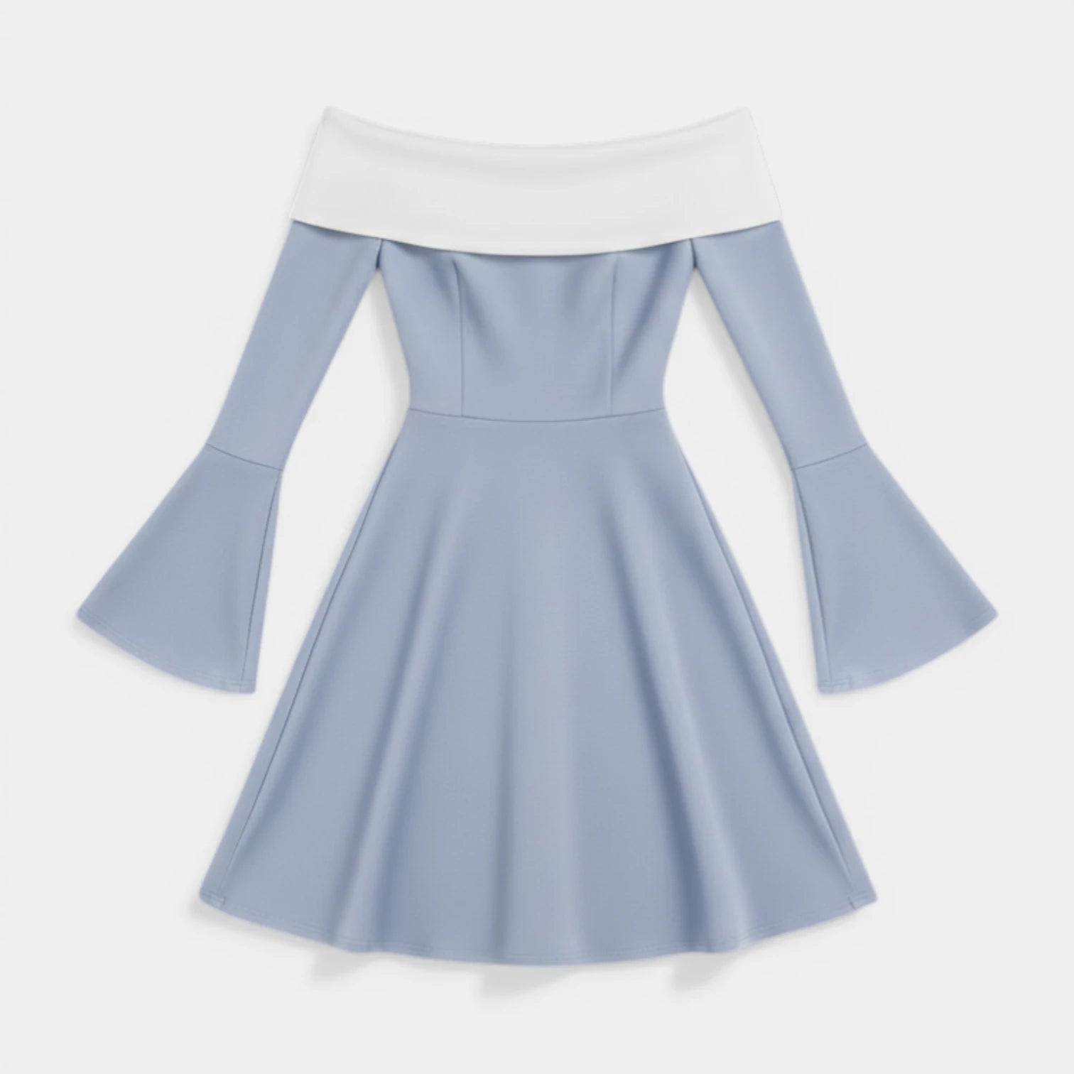 Robe Mini Femme Épaules Dénudées – Manches Évasées Coupe Fit & Flare