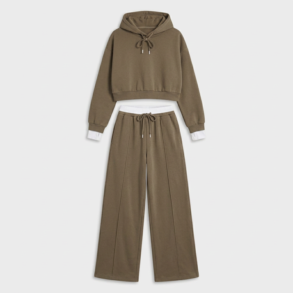 Ensemble Deux Pièces Sweat Capuche Bicolore Pantalon Large pour Femme