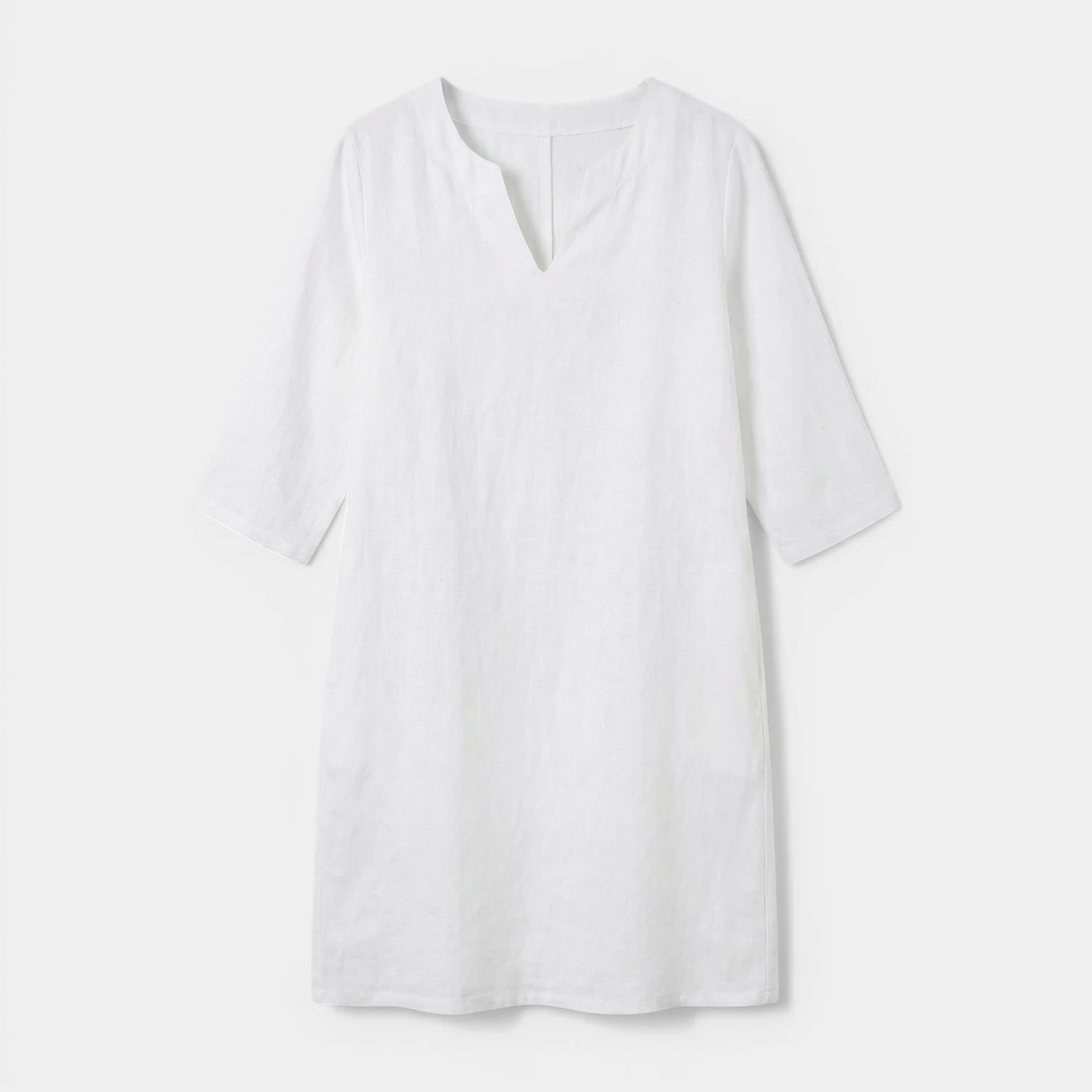 Robe Midi Femme Col V – Manches 3/4 Silhouette Épurée