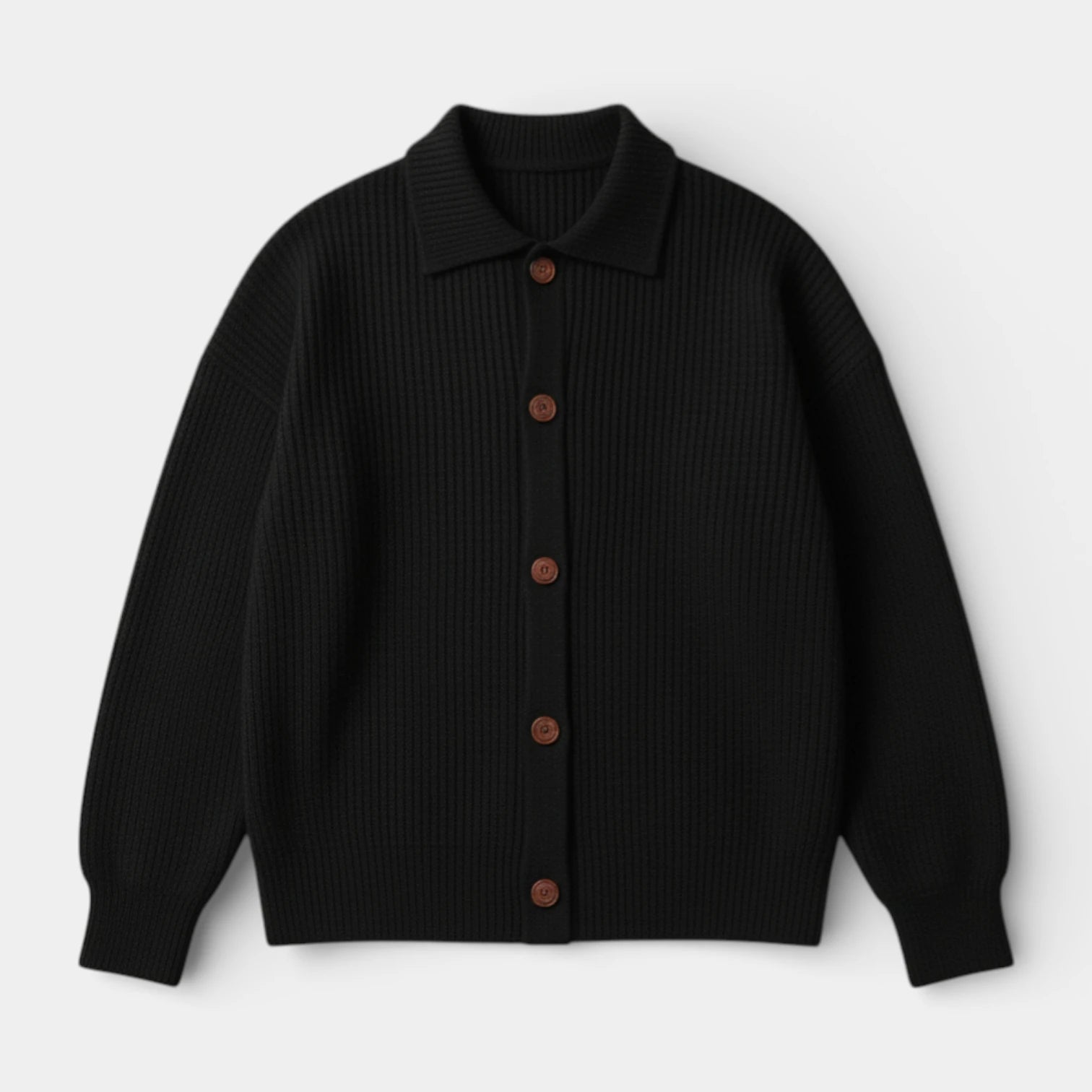 Cardigan Homme en Maille Côtelée Boutonné Col Classique