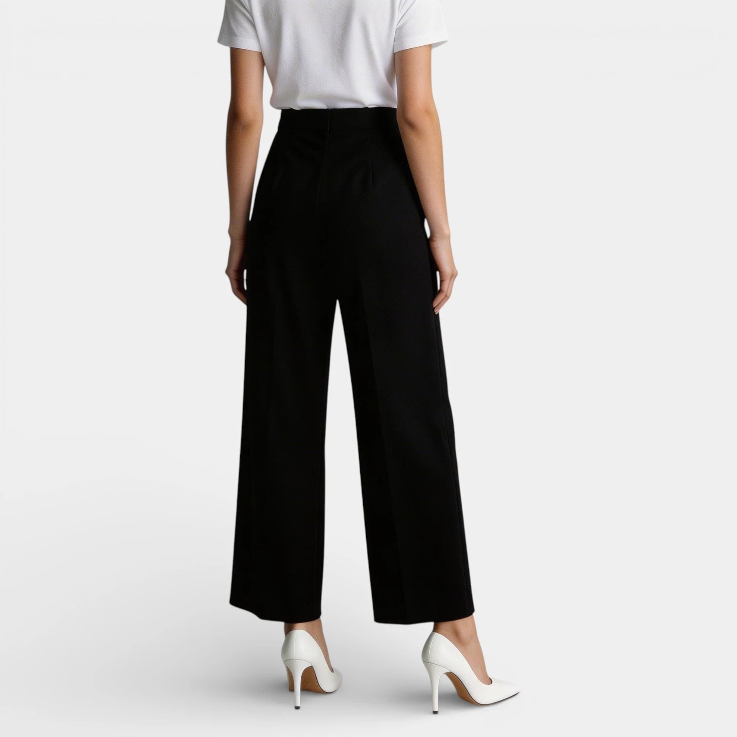 Pantalon Large Femme Taille Haute Plissé – Fermeture Bouton