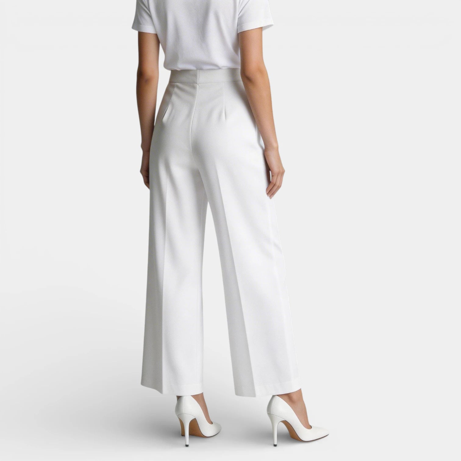 Pantalon Large Femme Taille Haute Plissé – Fermeture Bouton