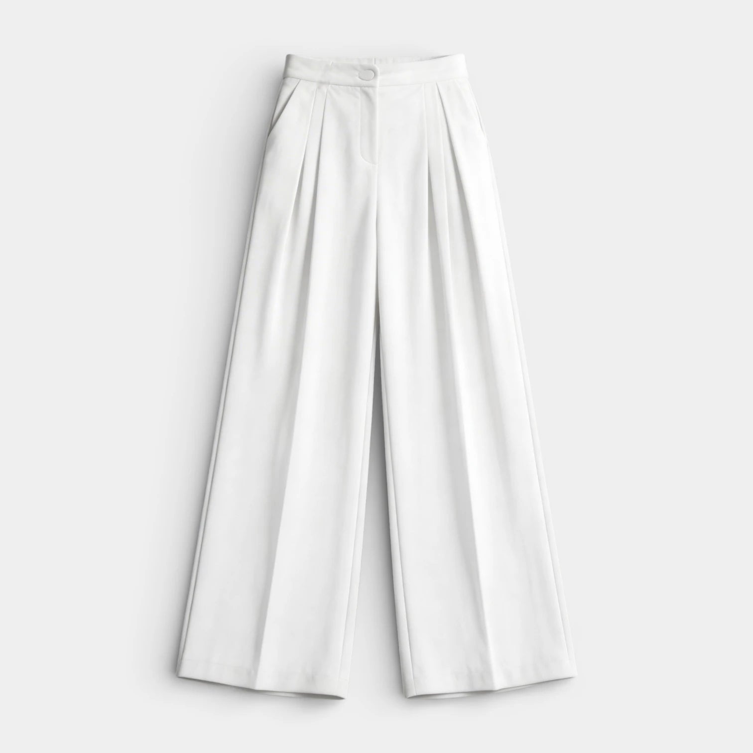 Pantalon Large Femme Taille Haute Plissé – Fermeture Bouton