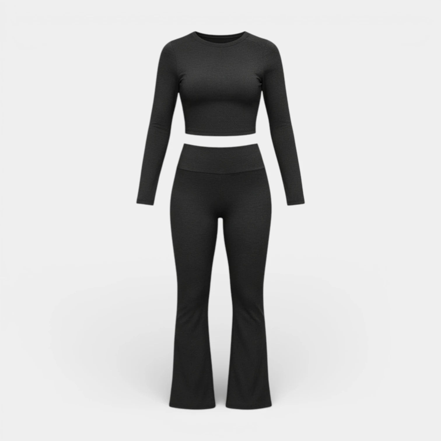 Ensemble Femme 2 Pièces Chic – Crop Top Manches Longues et Pantalon Évasé