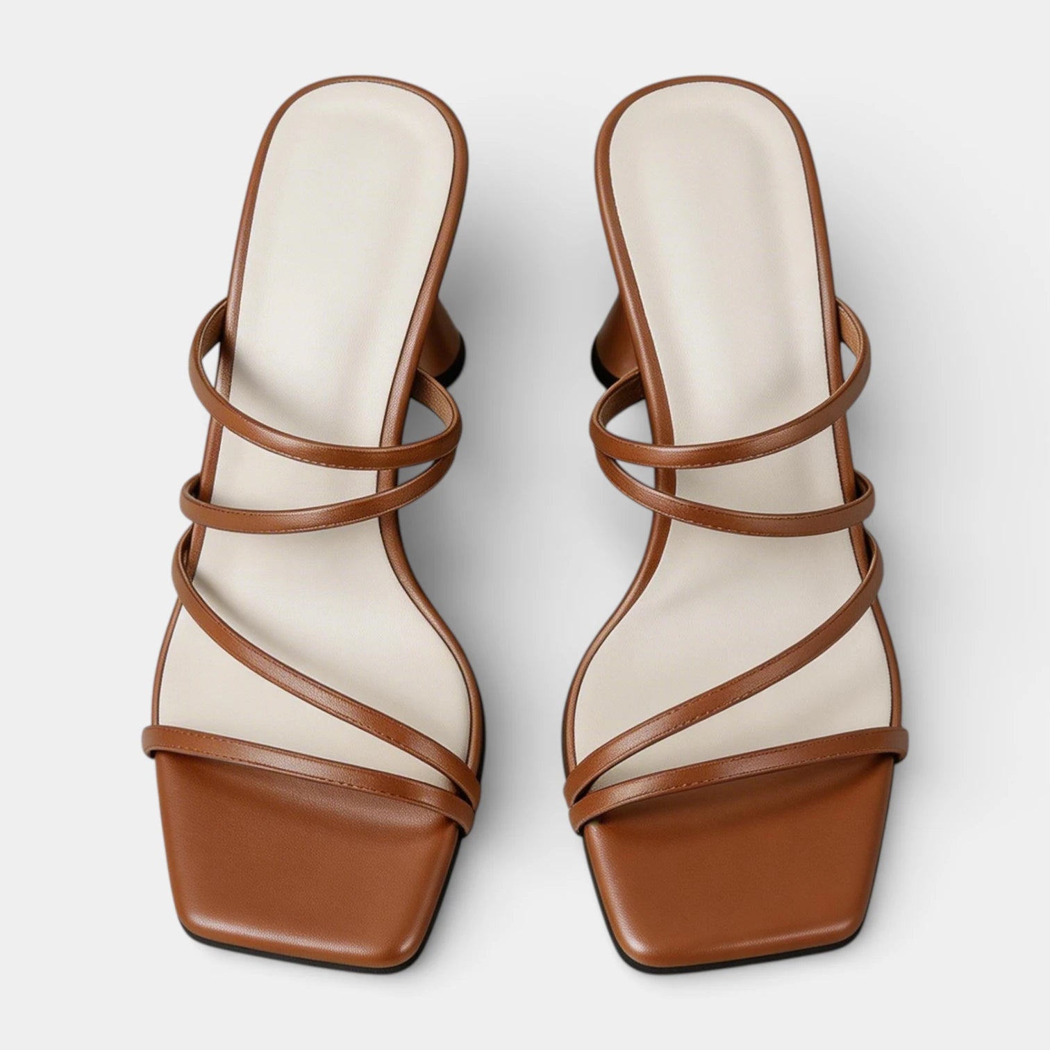 Sandales Femme à Talon Sculpté Bout Carré Brides Multiples