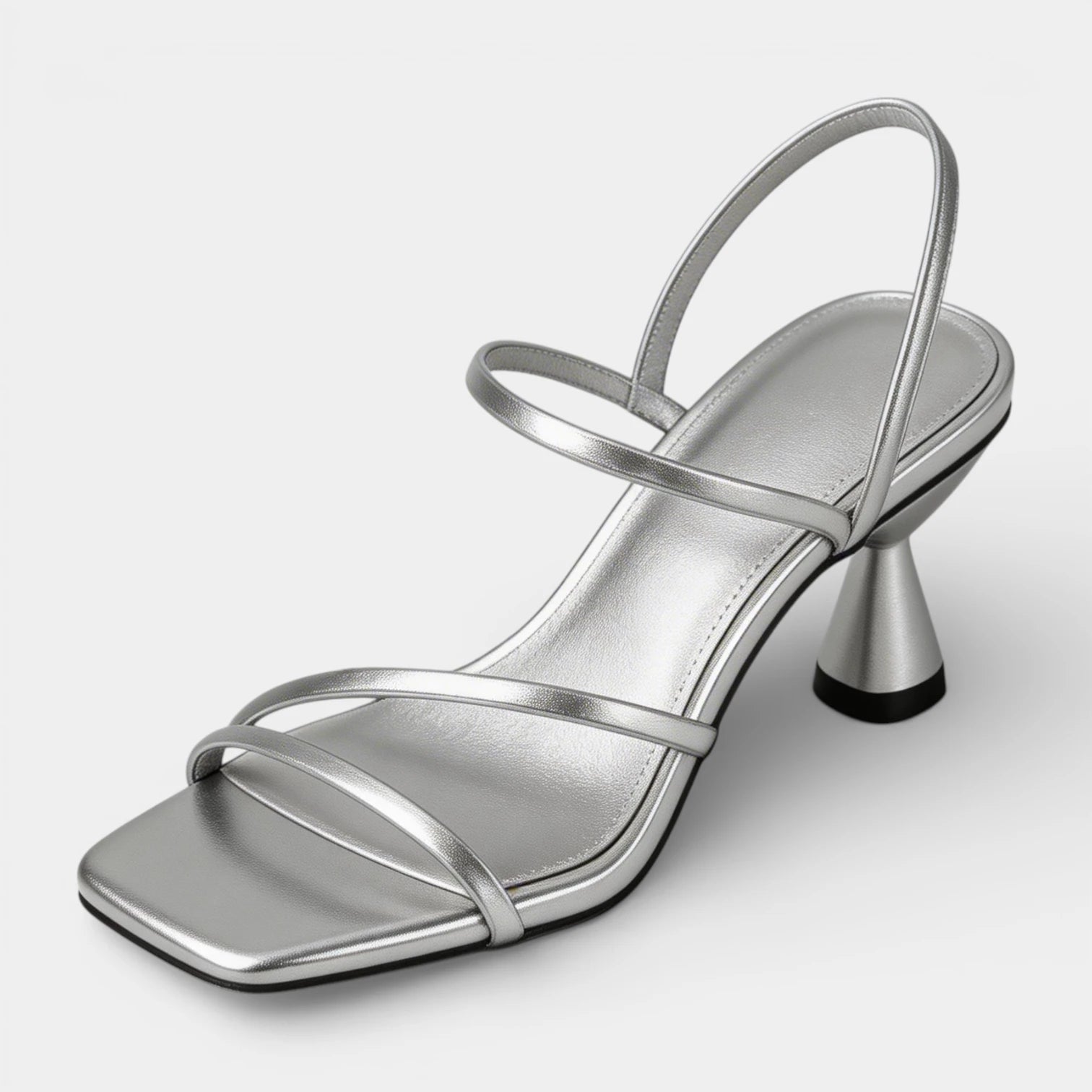 Sandales Femme à Talon Sculpté Bout Carré Brides Multiples