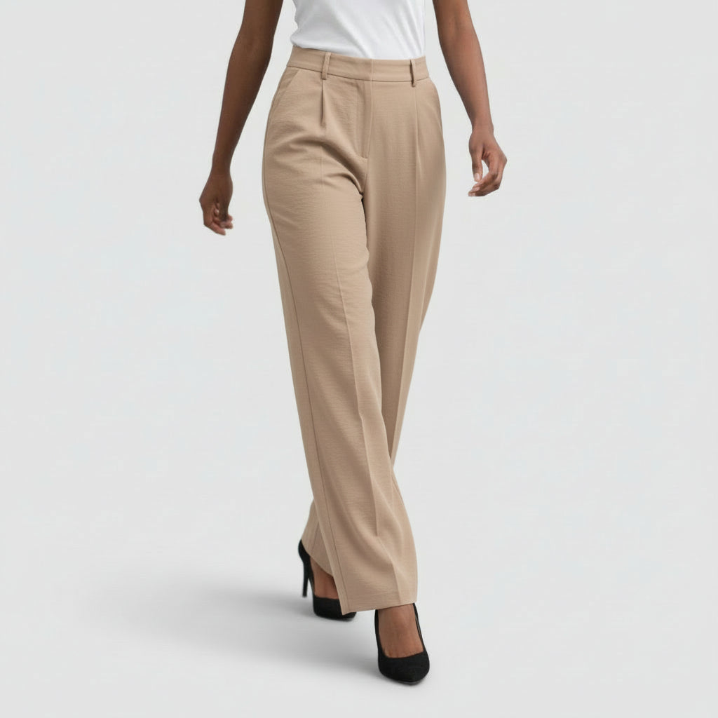 Pantalon Femme Taille Haute Jambe Large – Plis sur le Devant
