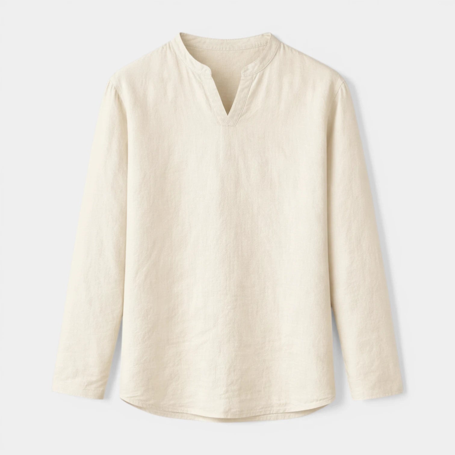 Men's Long-Sleeved Shirt with Split Collar and Clean Finish