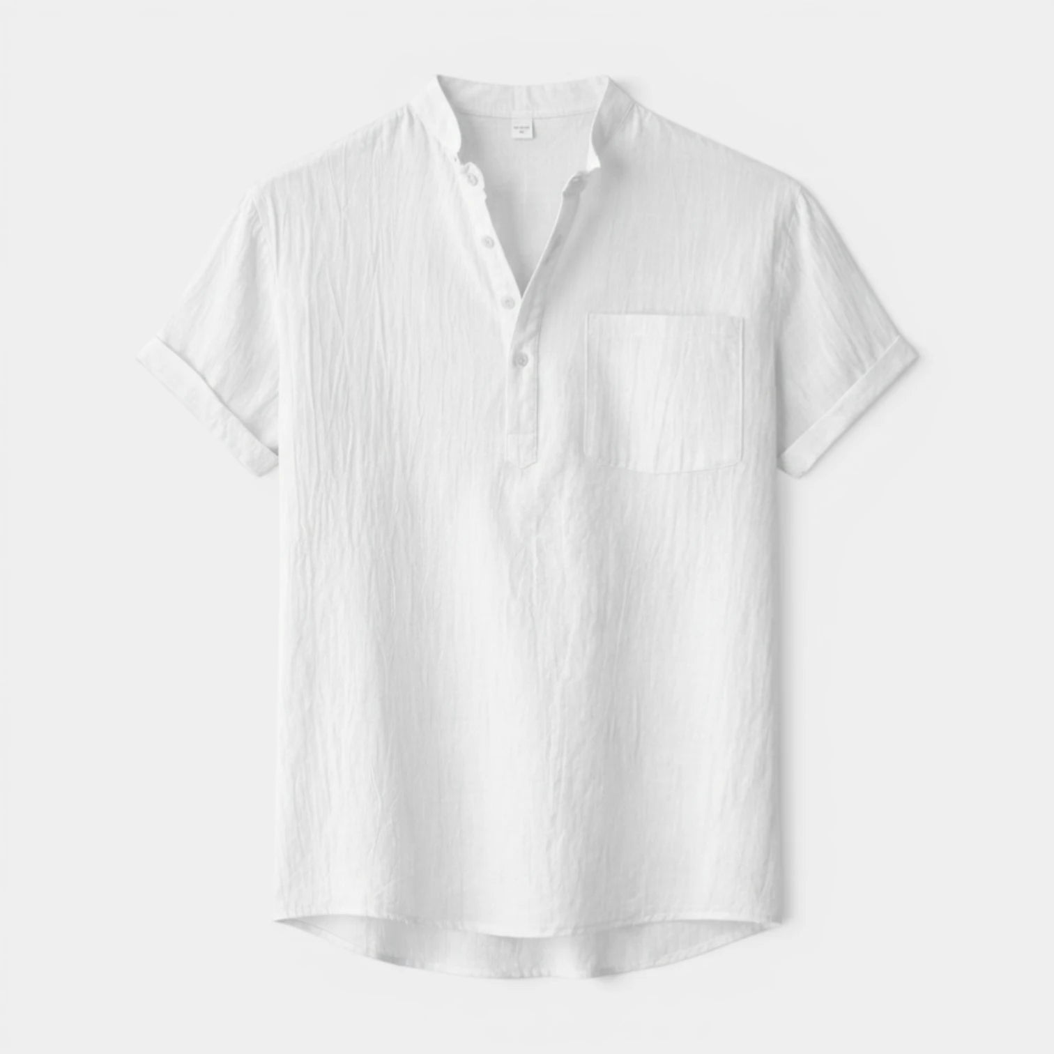 Men's Short-Sleeve Mandarin Collar Shirt with Chest Pocket