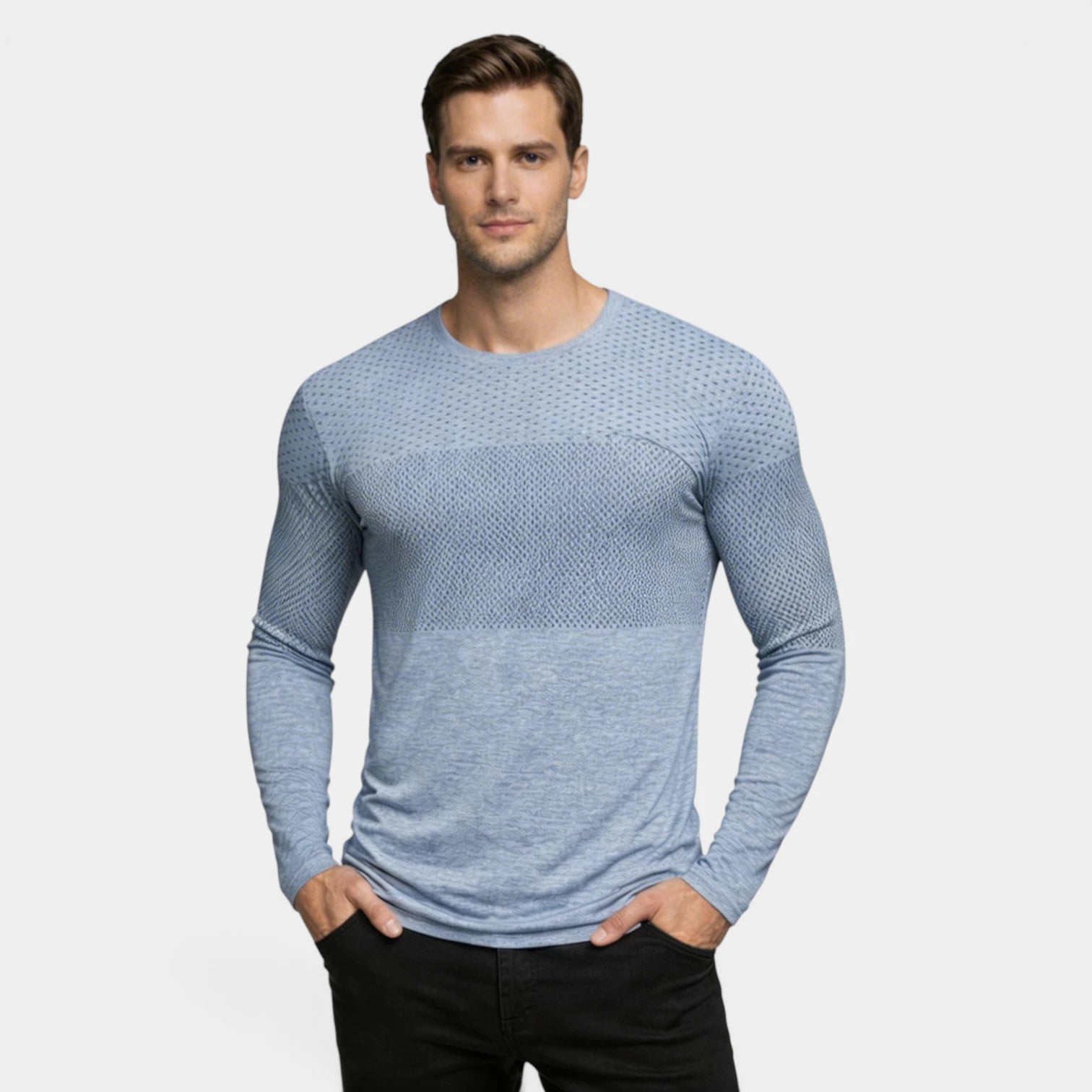 T-Shirt Homme Manches Longues Design Panneaux Texturés