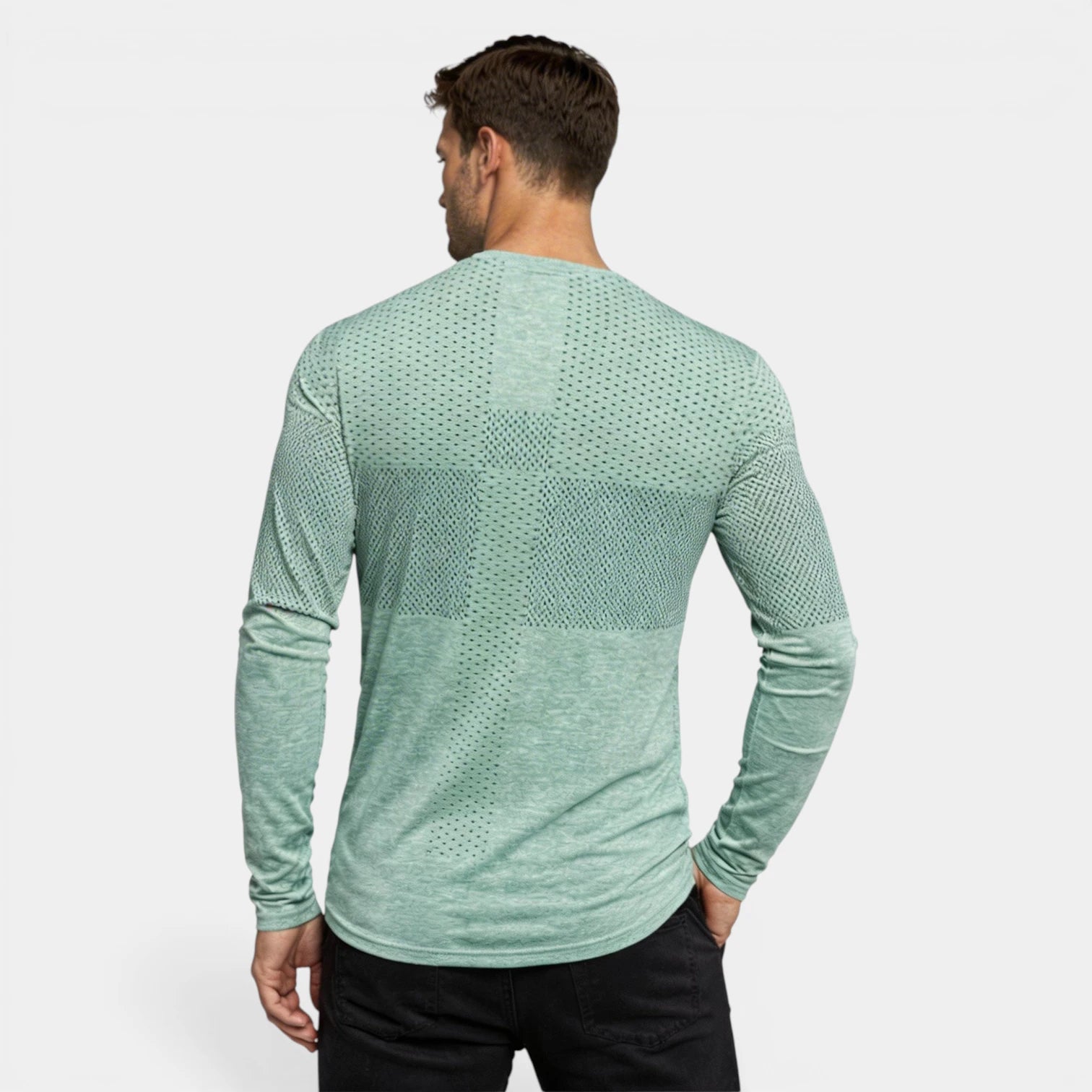 T-Shirt Homme Manches Longues Design Panneaux Texturés
