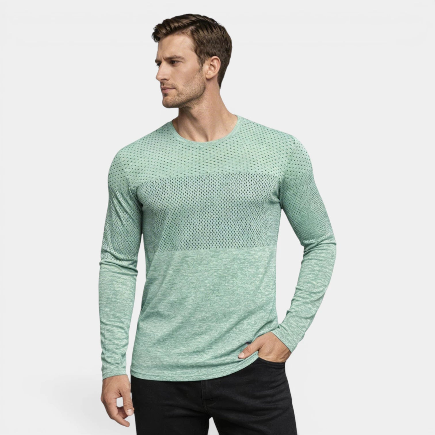 T-Shirt Homme Manches Longues Design Panneaux Texturés