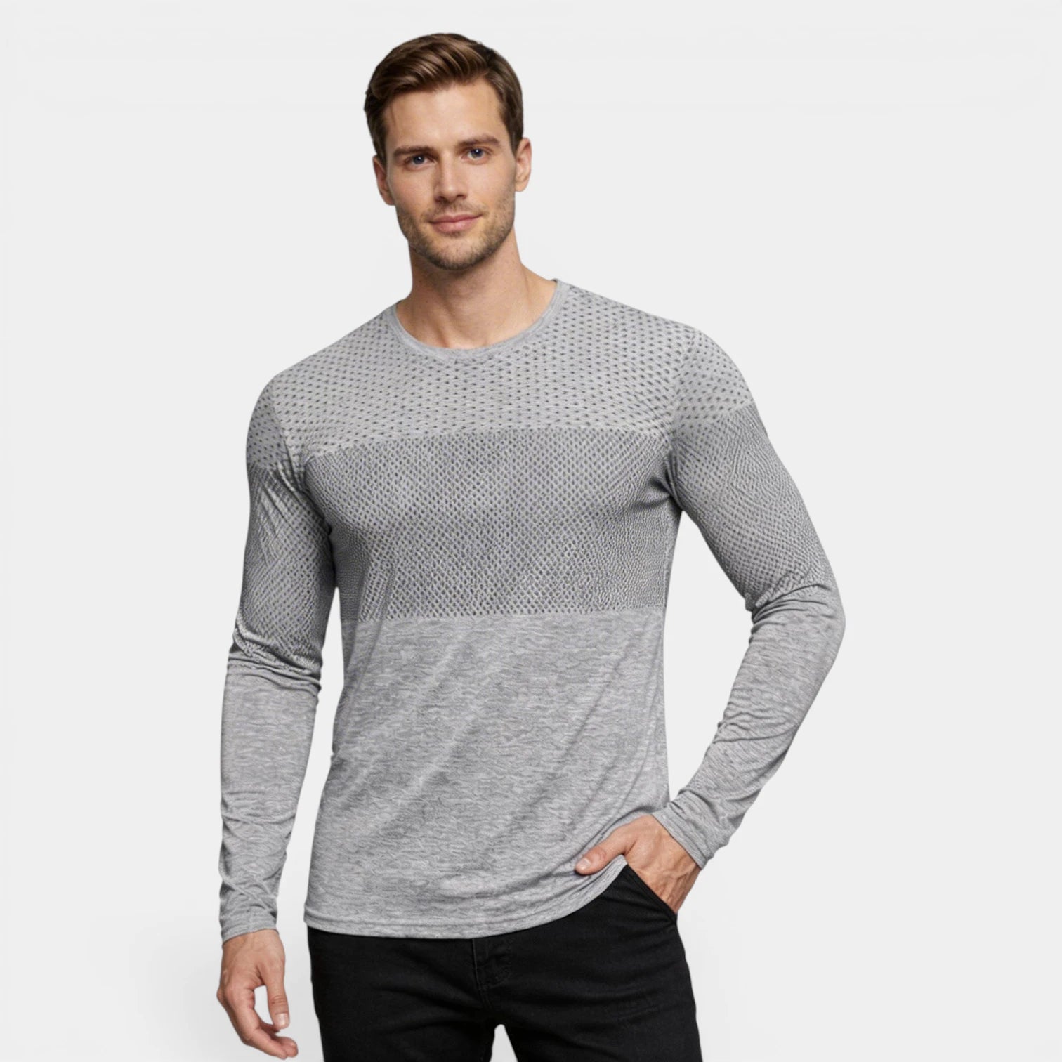 T-Shirt Homme Manches Longues Design Panneaux Texturés