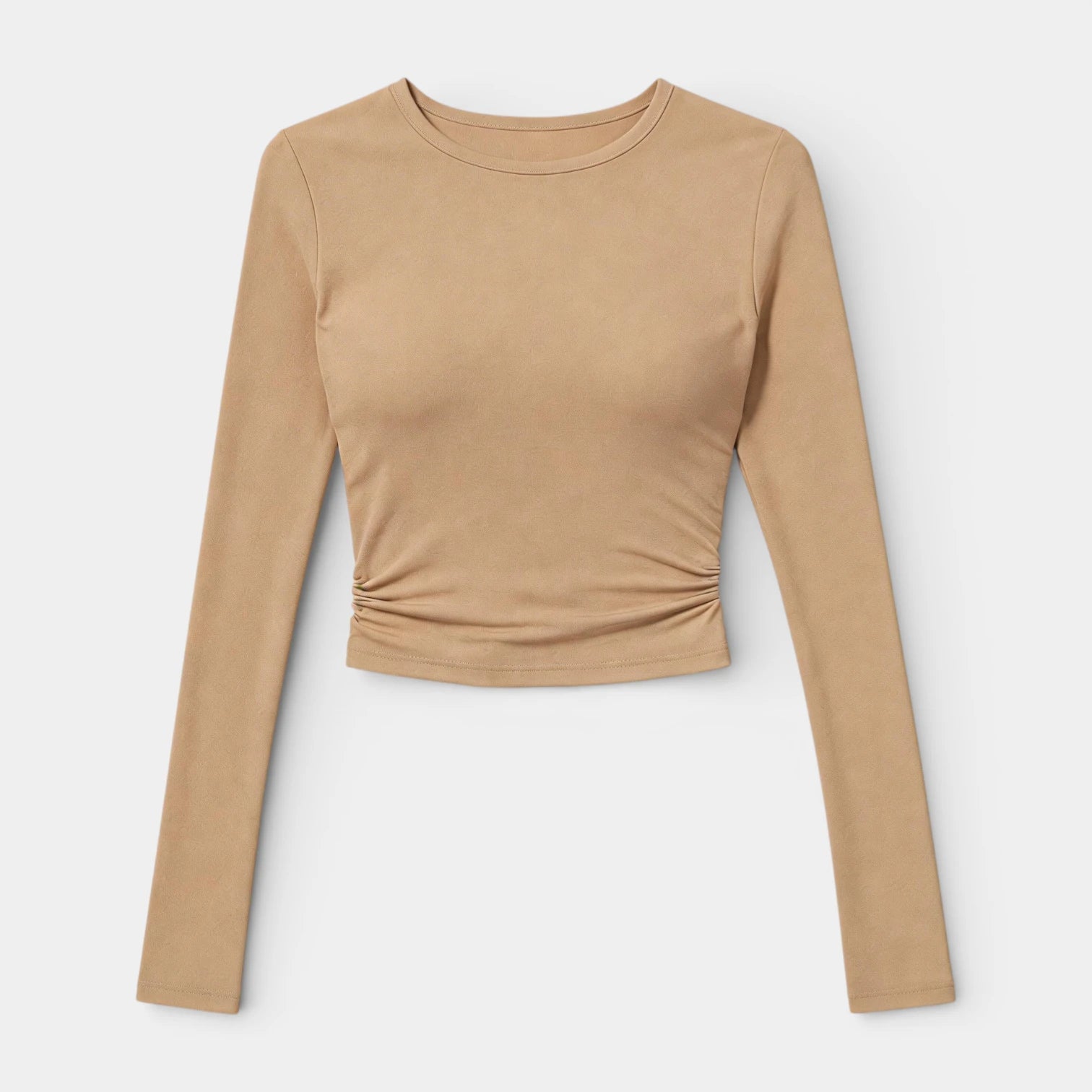 Top Court Femme Manches Longues – Taille Froncée Coupe Ajustée