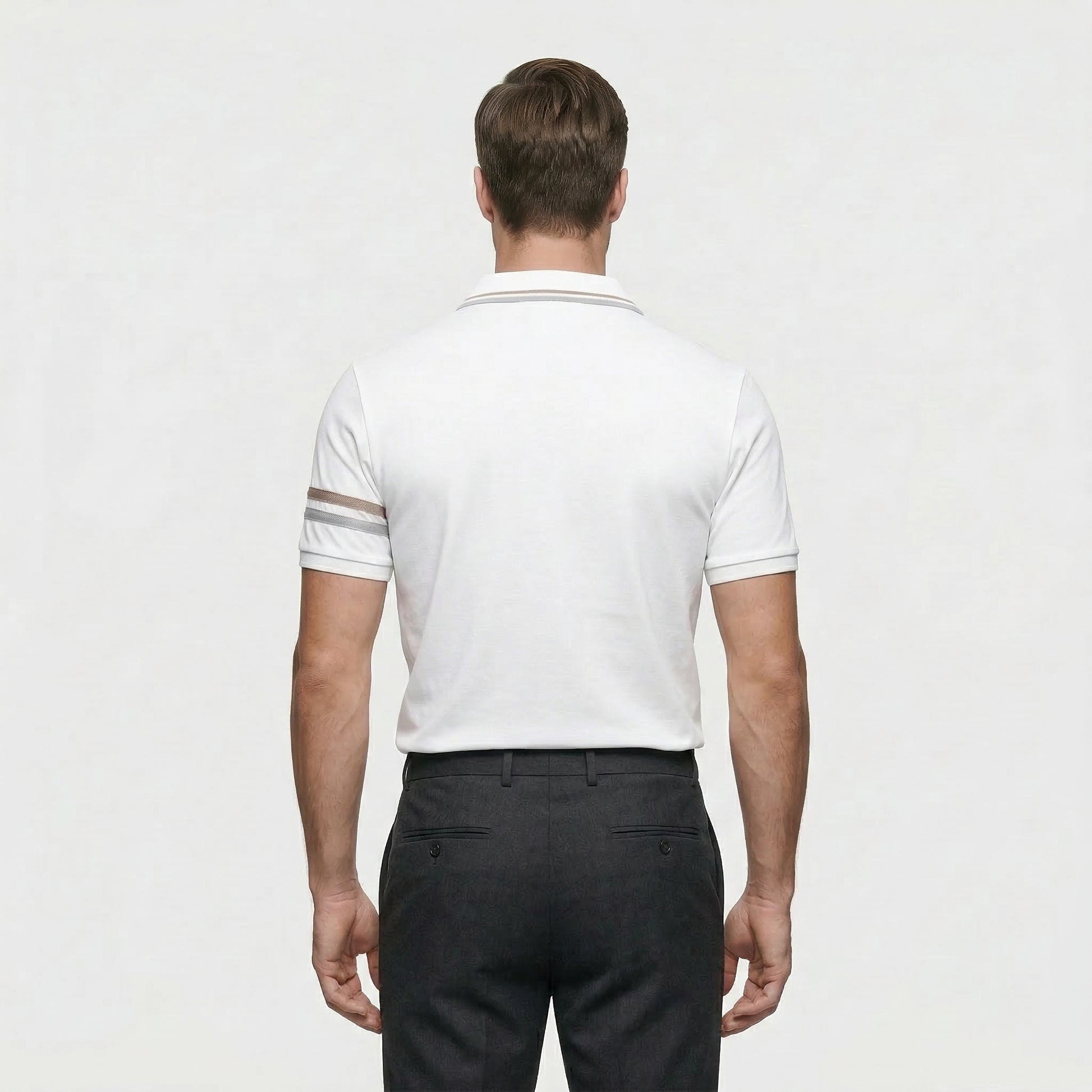 Men's Striped Short-Sleeve Half-Zip Polo