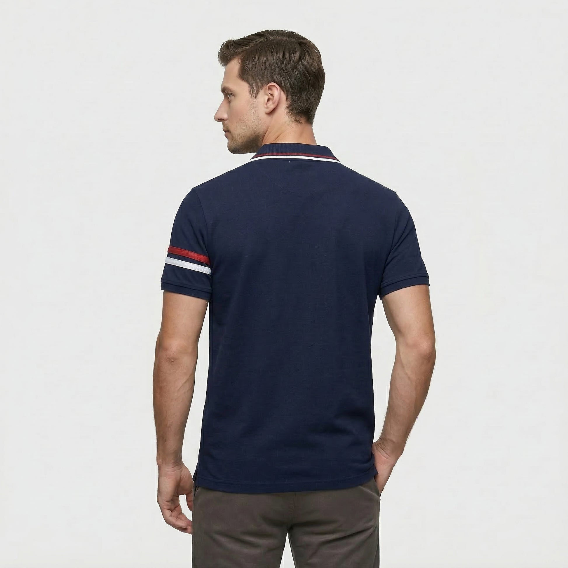 Men's Striped Short-Sleeve Half-Zip Polo