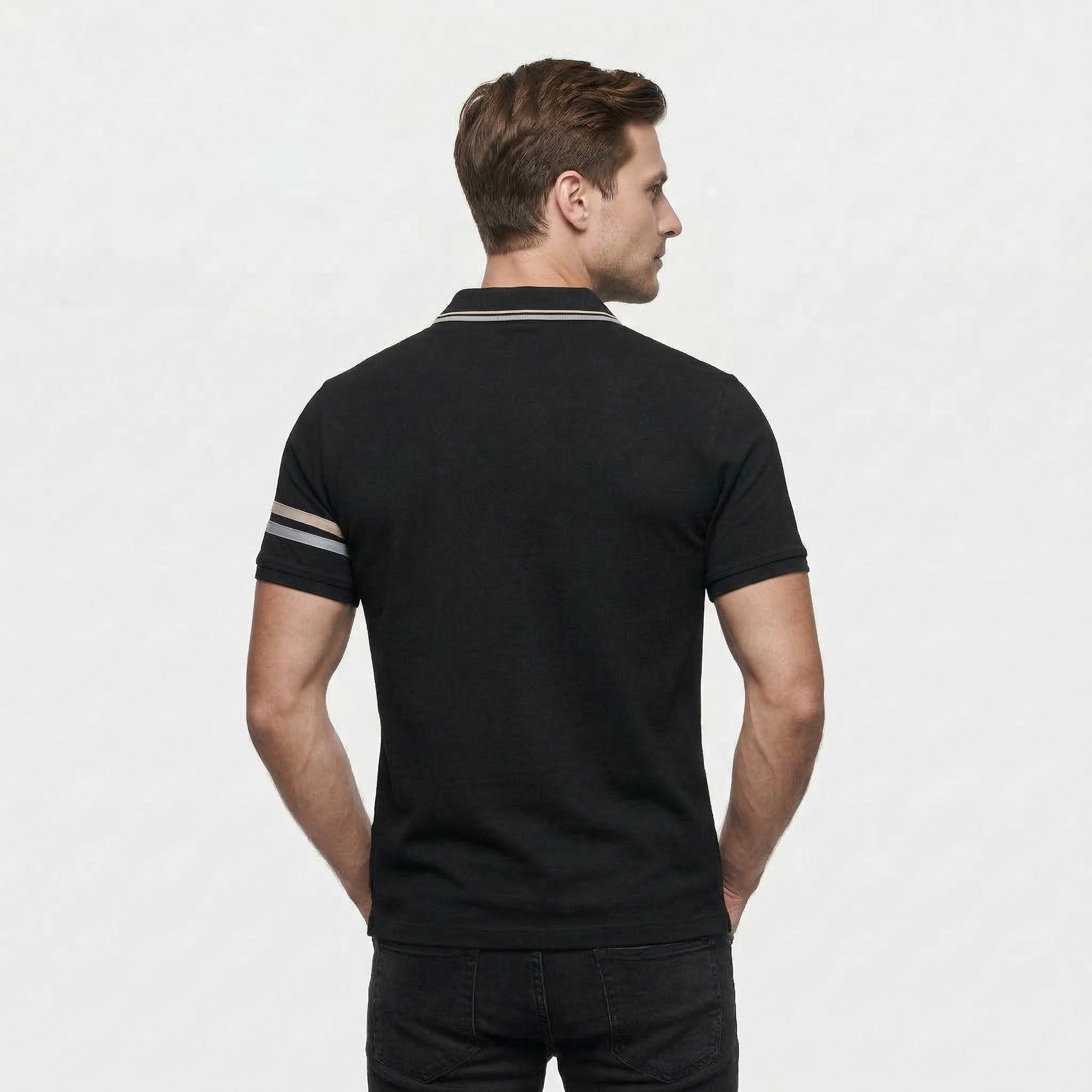 Men's Striped Short-Sleeve Half-Zip Polo